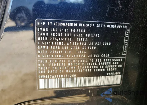 2019 Volkswagen Tiguan Se z USA, uszkodzony, nr VIN 3VV3B7AX4KM151260